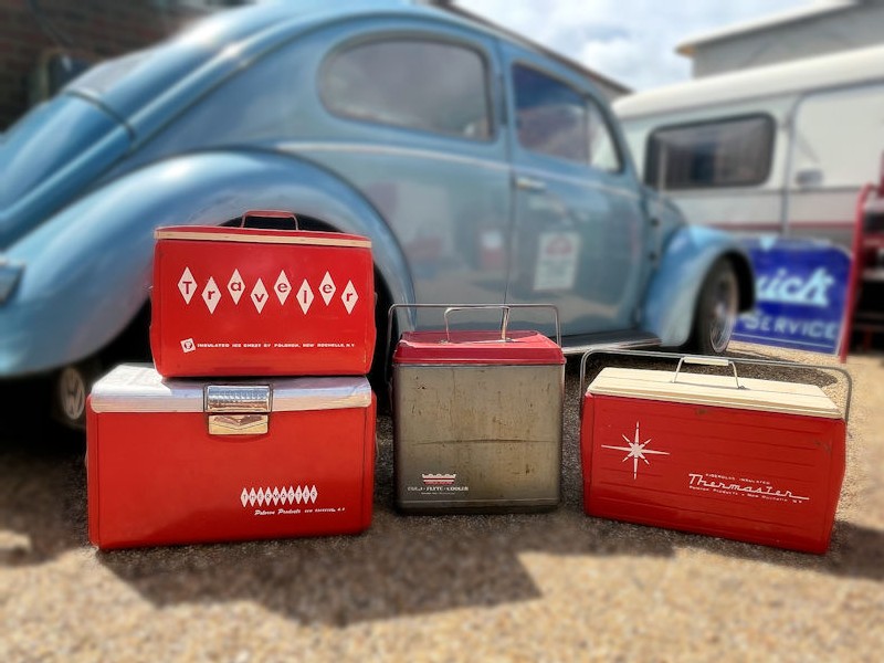 Selection of vintage picnic coolers