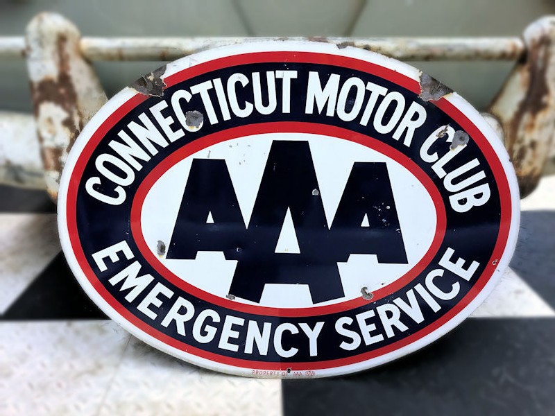 Original double sided enamel Connecticut Motor Club Triple A sign