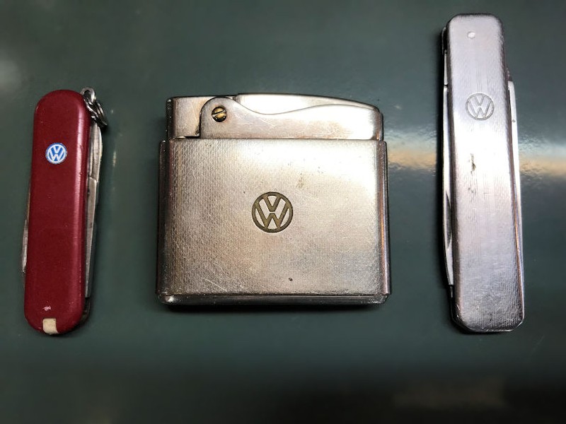 Vintage VW collectable Swiss army knives and lighter