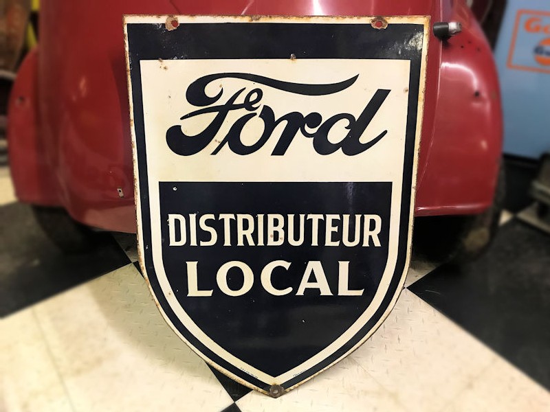 1950 enamel double sided Ford dealership shield sign